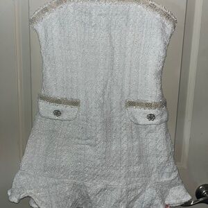 Elegant White Strapless Dress with Silver Accents